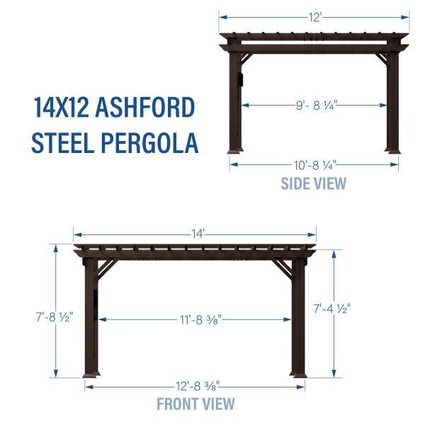 14x12 Ashford Traditional Steel Pergola With Sail Shade Soft Canopy - Image 3