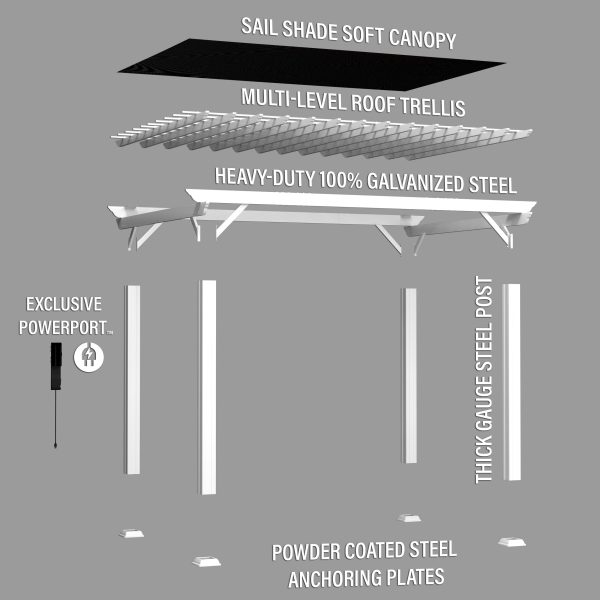 14x12 Hawthorne Traditional Steel Pergola With Sail Shade Soft Canopy - Image 16