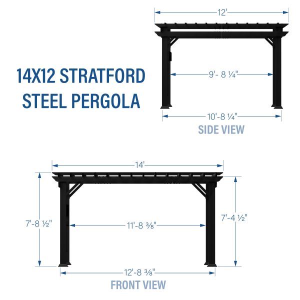 14x12 Stratford Traditional Steel Pergola With Sail Shade Soft Canopy - Image 3