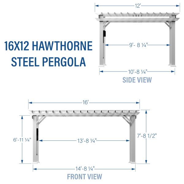 16x12 Hawthorne Traditional Steel Pergola With Sail Shade Soft Canopy - Image 3