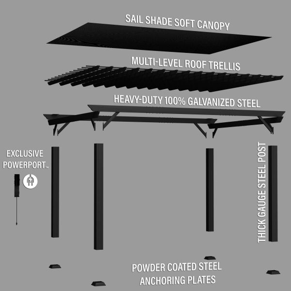 16x12 Stratford Traditional Steel Pergola With Sail Shade Soft Canopy - Image 16