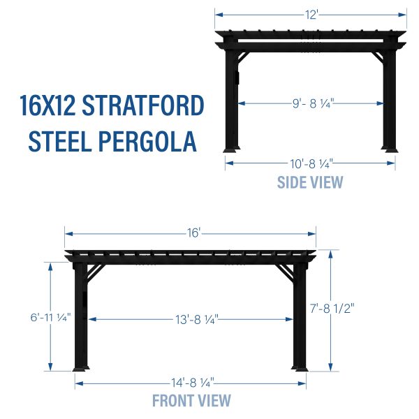 16x12 Stratford Traditional Steel Pergola With Sail Shade Soft Canopy - Image 3