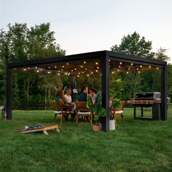 16x12 Trenton Modern Steel Pergola With Sail Shade Soft Canopy - Image 7