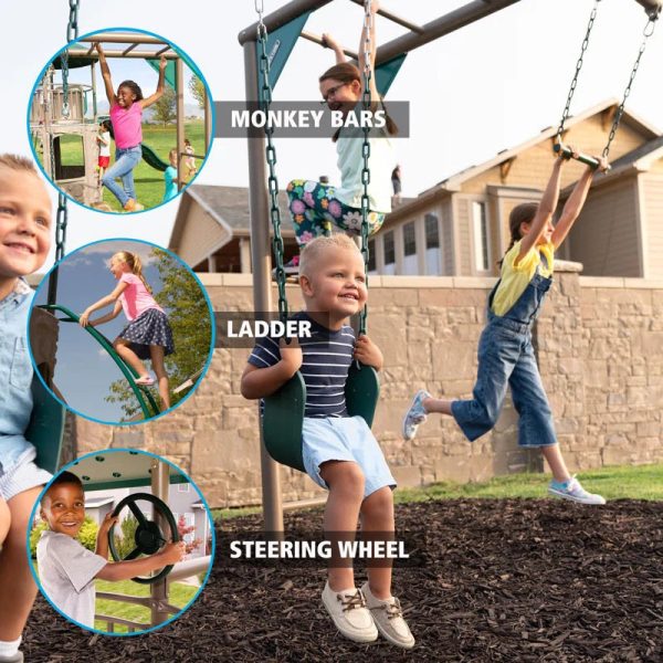 Deluxe  Metal Swing Set with 2 Swing(S) , 1 Slide(S)