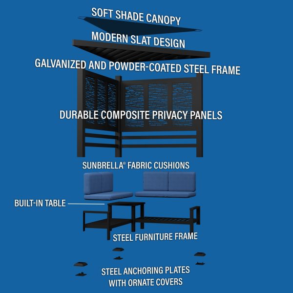 Glendale Modern Steel Cabana Pergola with Conversational Seating - Image 18