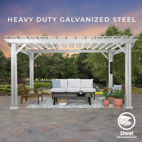 14x12 Hawthorne Traditional Steel Pergola With Sail Shade Soft Canopy - Image 8