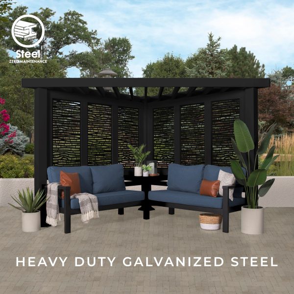 Glendale Modern Steel Cabana Pergola with Conversational Seating - Image 9