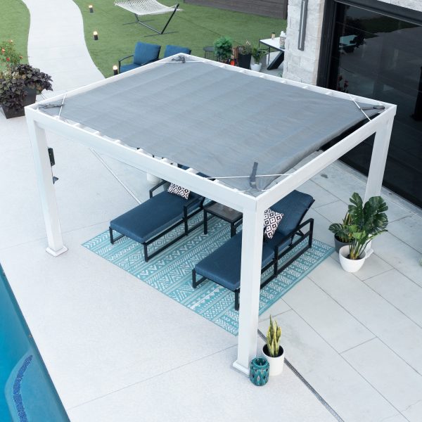 12x10 Windham Modern Steel Pergola With Sail Shade Soft Canopy - Image 14