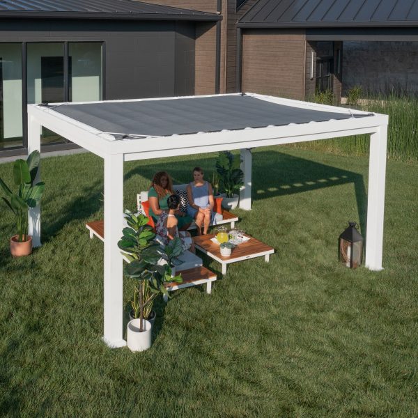 14x12 Windham Modern Steel Pergola With Sail Shade Soft Canopy - Image 15