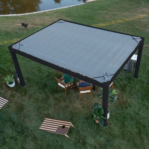 16x12 Trenton Modern Steel Pergola With Sail Shade Soft Canopy - Image 14