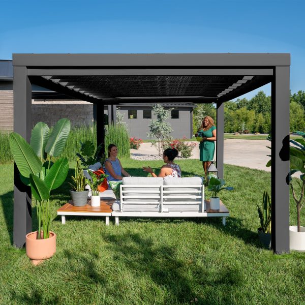 14x12 Trenton Modern Steel Pergola With Sail Shade Soft Canopy - Image 8