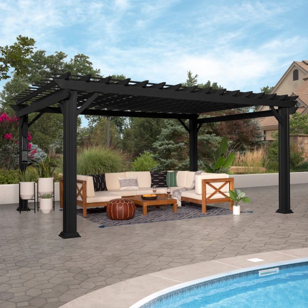 16x12 Stratford Traditional Steel Pergola With Sail Shade Soft Canopy