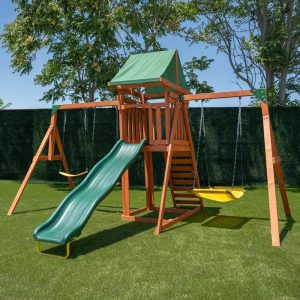 Sherwood Wooden Swing Set with Lifetime Warranty on 8' Double Wall Slide