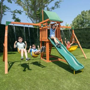 Sherwood Wooden Swing Set with Lifetime Warranty on 8' Double Wall Slide