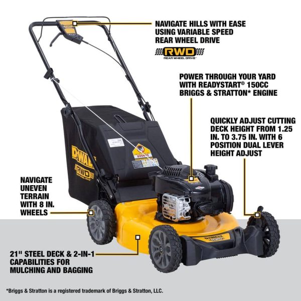 DEWALT 21 in. 150cc Briggs and Stratton 625ex Engine Rear Wheel Drive 2-in-1 Gas Self Propelled Walk Behind Lawn Mower - Image 3