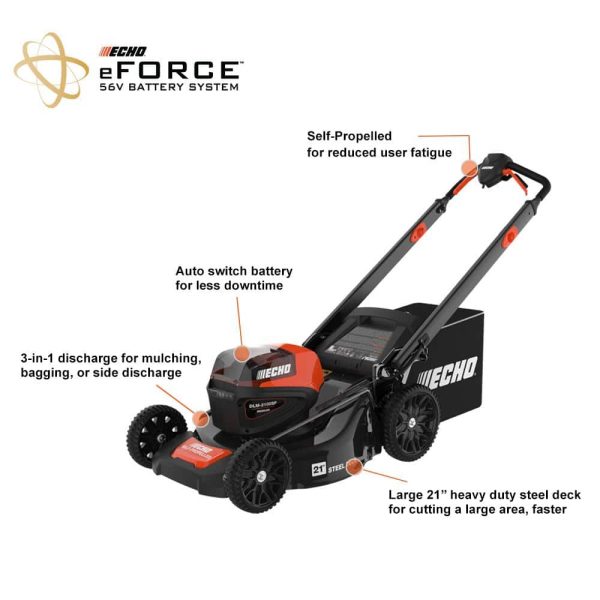 ECHO eFORCE 56V Cordless Battery Lawn Mower,String Trimmer & Blower Combo Kit w/ 2.5Ah and 5.0Ah Battery and Charger (3-Tool) - Image 4