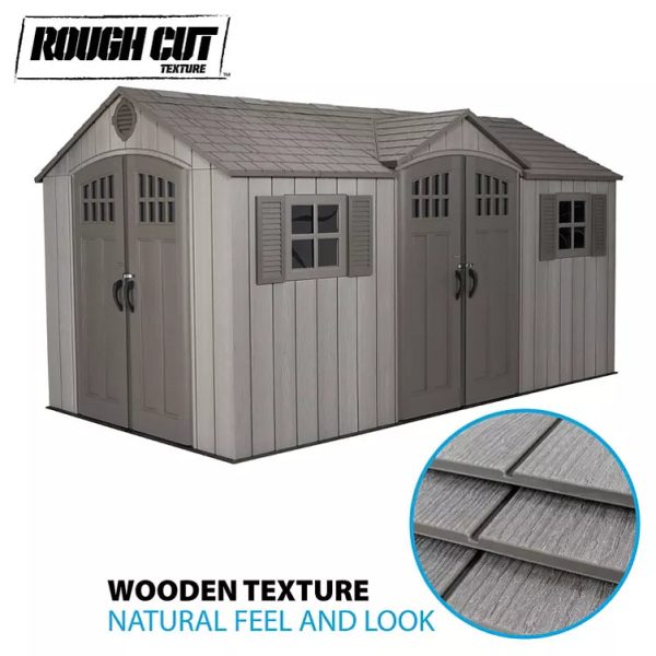 Lifetime 15′ x 8′ Rough Cut Dual-Entry Outdoor Storage Shed - Image 2