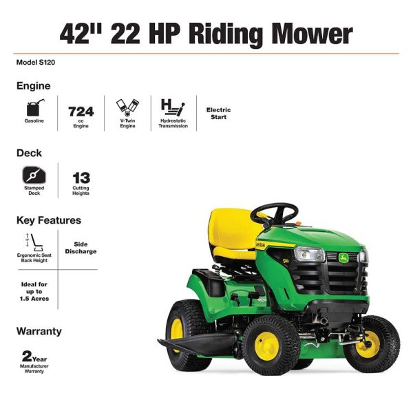 John Deere S120 42 in. 22 HP V-Twin Gas Hydrostatic Riding Lawn Mower - Image 4