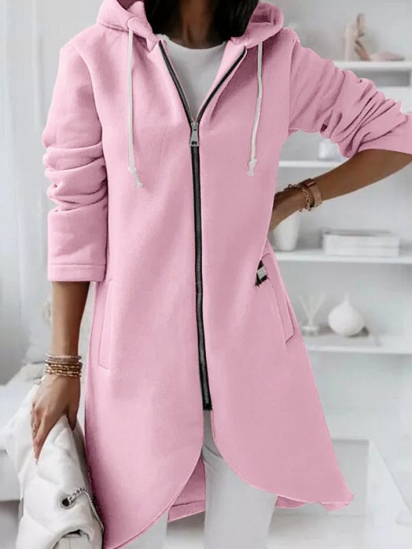 Fashionable Zipper Hooded Long Fleece Sweatshirt - Image 6