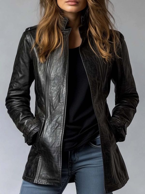 Women's Vintage Stand Collar Leather Jacket