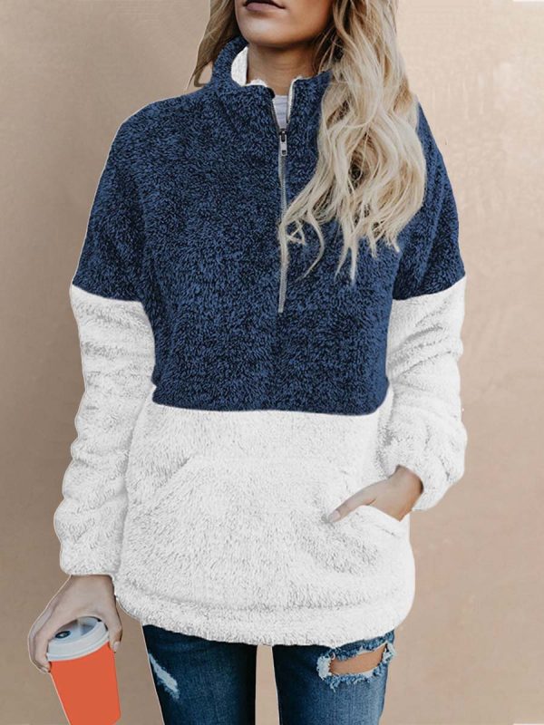 Women's Contrast Color Stitching Thickened Lambskin Sweatshirt - Image 5