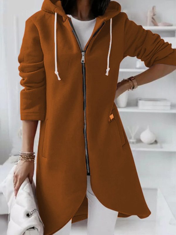 Fashionable Zipper Hooded Long Fleece Sweatshirt - Image 7