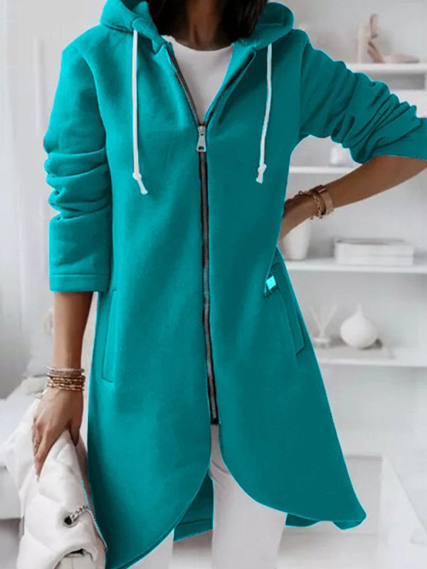 Fashionable Zipper Hooded Long Fleece Sweatshirt - Image 2