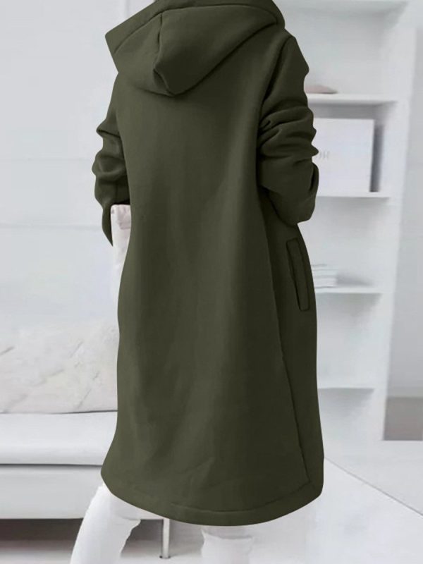 Fashionable Zipper Hooded Long Fleece Sweatshirt - Image 9