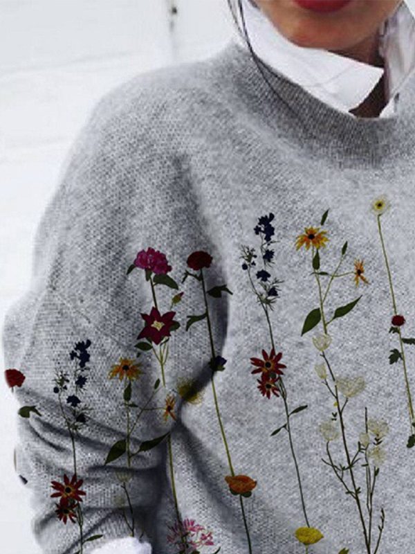 Fashionable Brushed Floral Loose Long Sleeve Top - Image 2