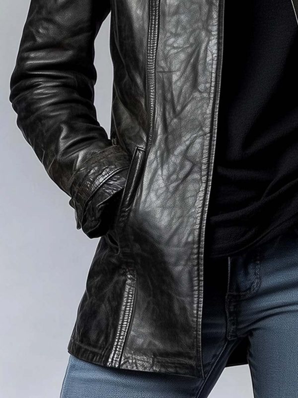 Women's Vintage Stand Collar Leather Jacket - Image 4