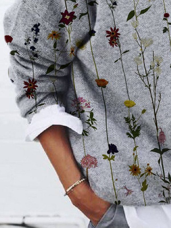 Fashionable Brushed Floral Loose Long Sleeve Top - Image 3