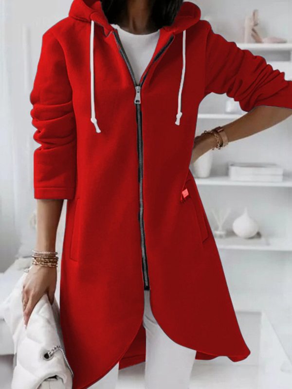 Fashionable Zipper Hooded Long Fleece Sweatshirt - Image 5