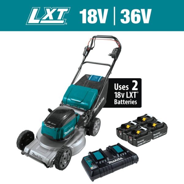 Makita 21 in. 18V X2 (36V) LXT Lithium-Ion Brushless Cordless Walk Behind Self-Propelled Lawn Mower Kit (5.0Ah)