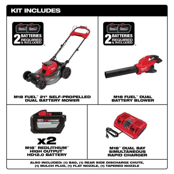 M18 FUEL Brushless Cordless 21 in. Walk Behind Self-Propelled Mower with (2) 12Ah Battery, Charger & Dual Battery Blower - Image 3