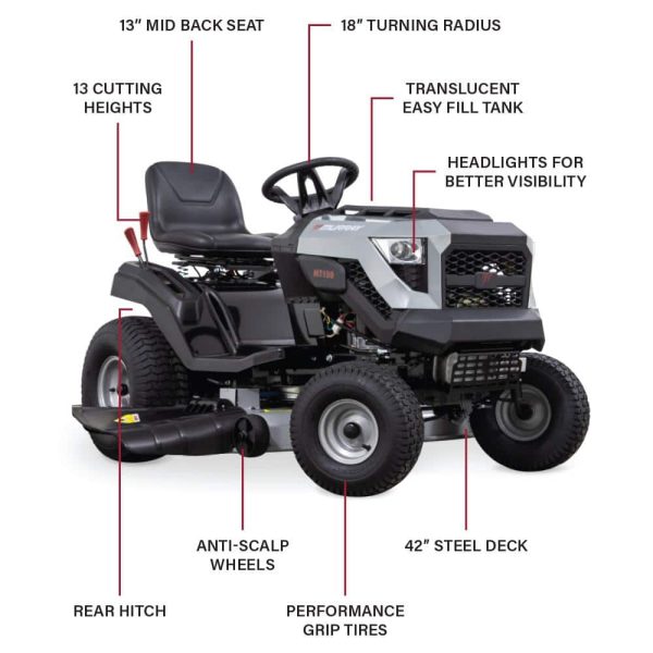 MT100 42 in. 13.5 HP 500cc E1350 Series Briggs and Stratton Engine 6-Speed Manual Gas Riding Lawn Tractor Mower - Image 3