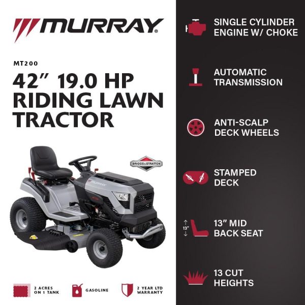 MT200 42 in. 19.0 HP 540cc EX1900 Series Briggs and Stratton Engine Automatic Gas Riding Lawn Tractor Mower - Image 2