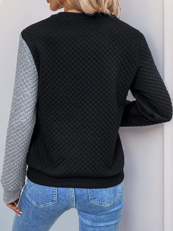 Stylish Color-blocked Waffle Pullover Sweatshirt - Image 5