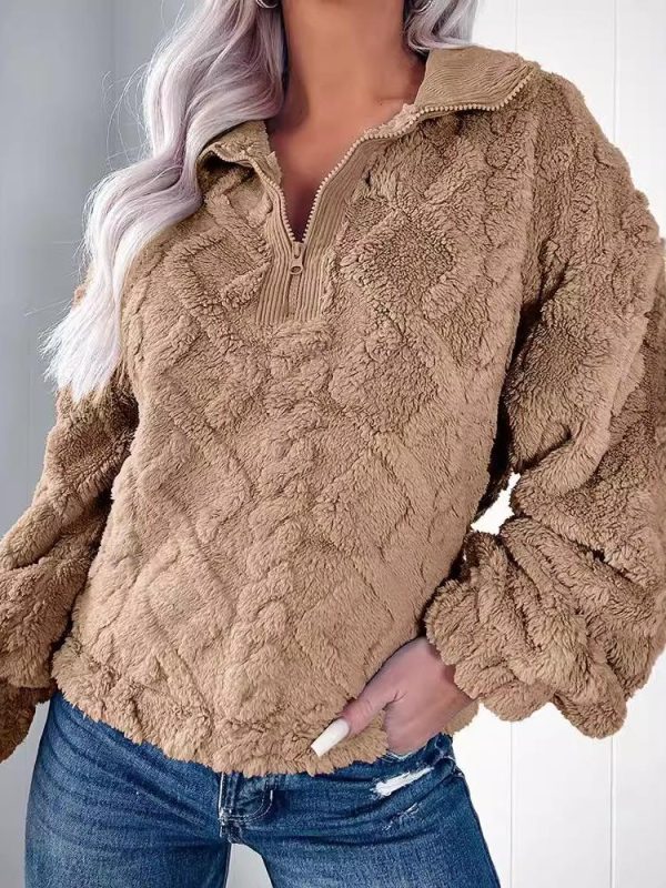 Stylish Zipper Lapel Fleece Texture Sweatshirt - Image 5