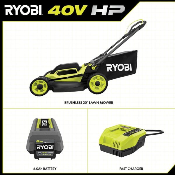 40V HP Brushless 20 in. Cordless Battery Walk Behind Push Mower with 6.0 Ah Battery and Charger - Image 3