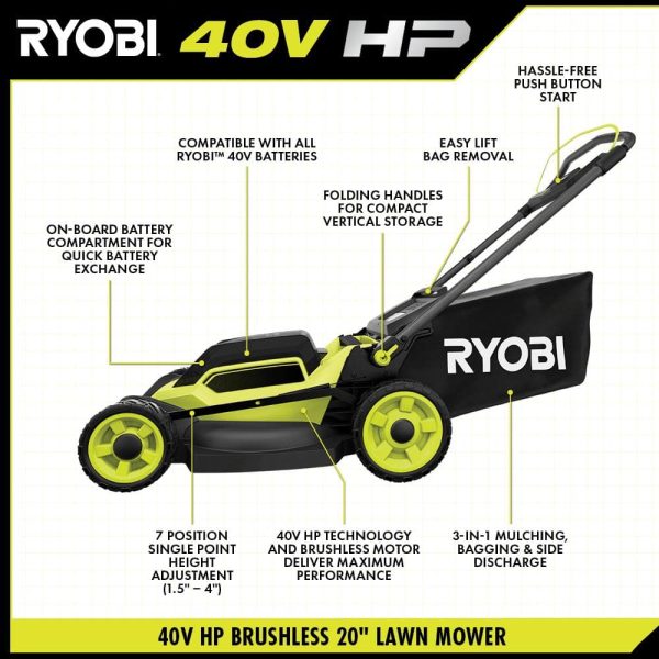 40V HP Brushless 20 in. Cordless Battery Walk Behind Push Mower with 6.0 Ah Battery and Charger - Image 4