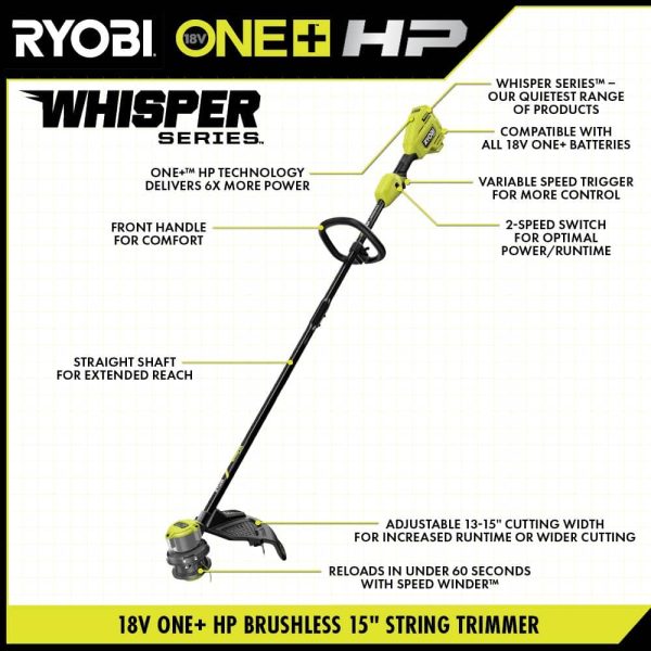 RYOBI ONE+ 18V HP Brushless Whisper Series 20" Self-Propelled Battery Dual Blade Walk Mower/Trimmer/Blower/Batteries/Chargers - Image 3