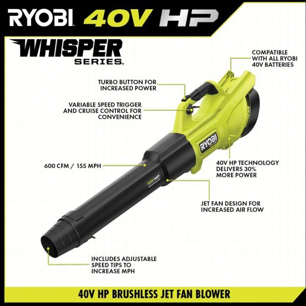 RYOBI 40V HP Brushless 20 in. Cordless Electric Battery Walk Behind Self-Propelled Mower w/Blower (2) Batteries/Chargers - Image 4