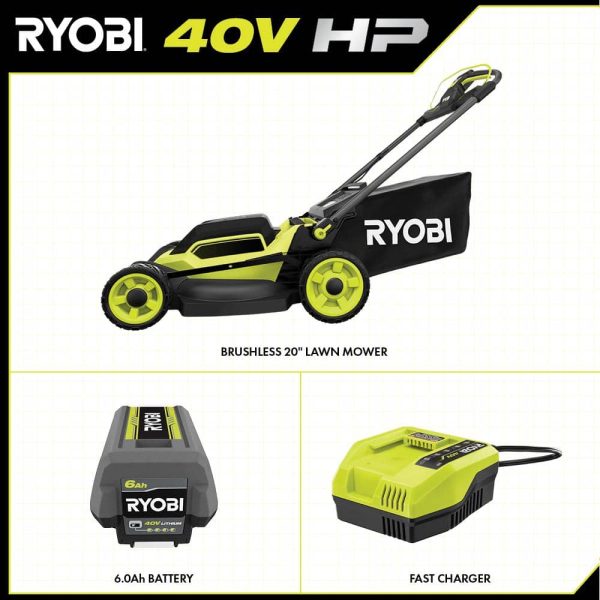 40V HP Brushless 20 in. Cordless Electric Battery Walk Behind Self-Propelled Mower with 6.0 Ah Battery and Charger - Image 2