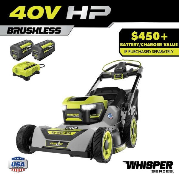 40V HP Brushless Whisper Series 21. in Walk Behind Self-Propelled All Wheel Drive Mower - (2) 6.0 Ah Batteries & Charger