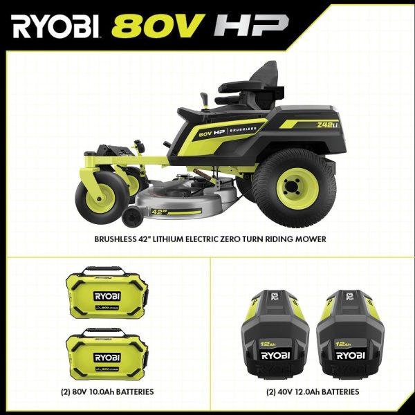 80V HP Brushless 42 in. Battery Electric Cordless Zero Turn Riding Mower (2) 80V Batteries (2) 40V Batteries and Charger - Image 3