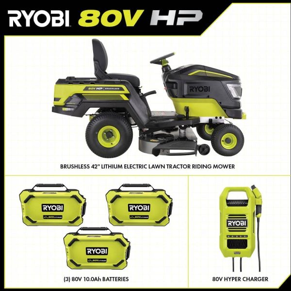 80V HP Brushless 42 in. Battery Electric Cordless Riding Lawn Tractor with (3) 80V 10Ah Batteries and Charger - Image 3