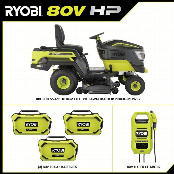 80V HP Brushless 46 in. Battery Electric Cordless Riding Lawn Tractor with (3) 80V 10Ah Batteries and Charger - Image 3