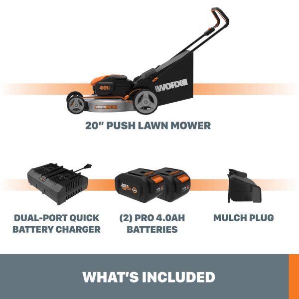 Worx Power Share Nitro 40V Cordless 20in. 4Ah Push Mower w/Mulching /Side Discharge, Brushless (Batteries & Charger Included) - Image 3